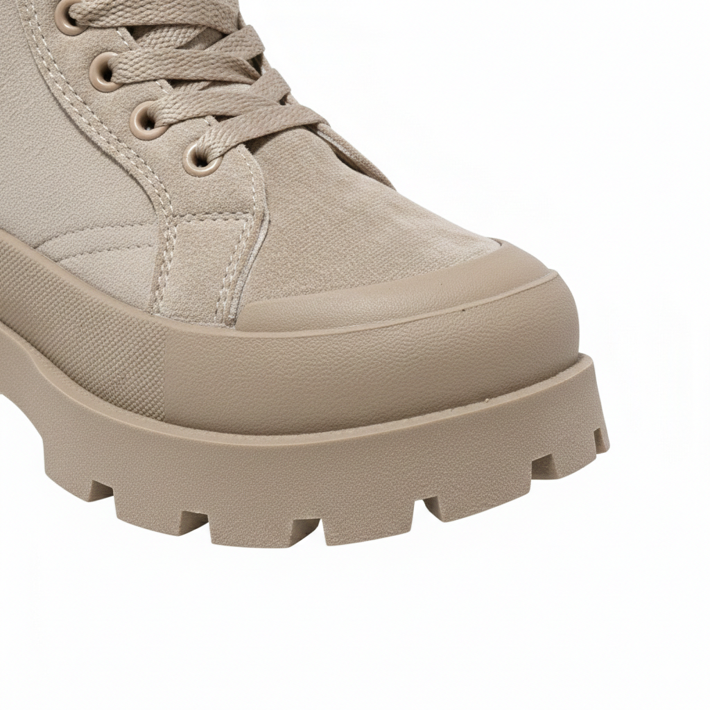 Women’s Chunky Lace-Up Ankle Boots – Platform Sole (Black & Beige)