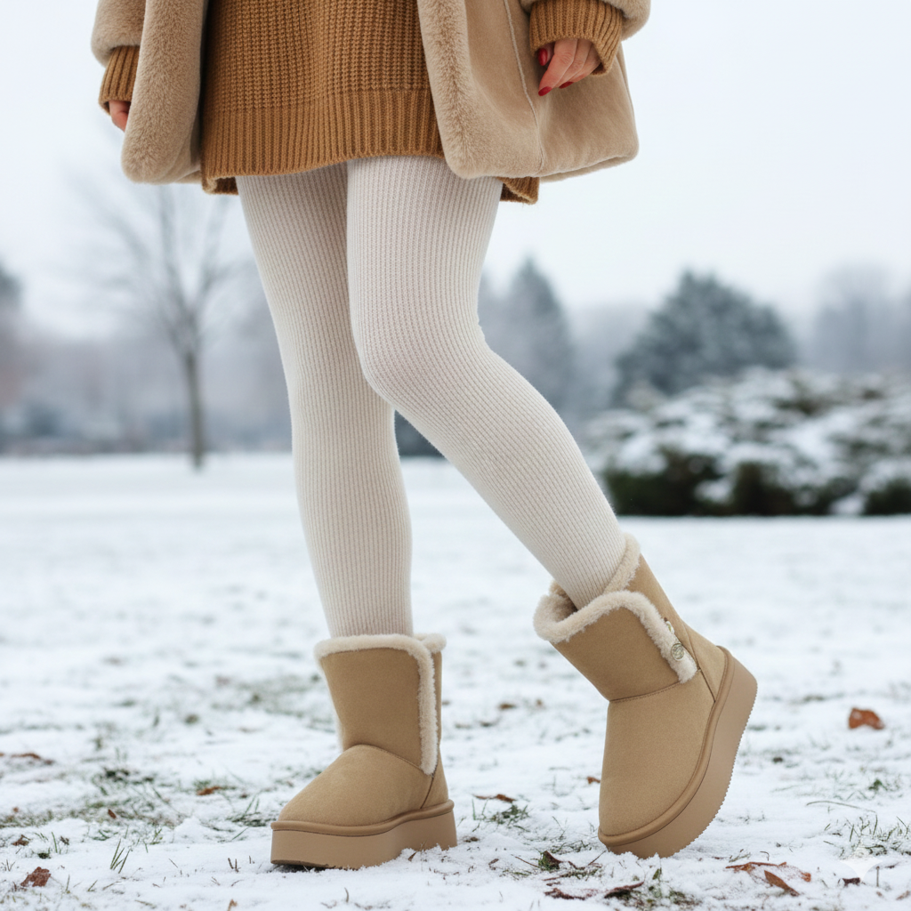 Bottines d'hiver pour femmes en faux daim avec doublure en fourrure et semelle compensée