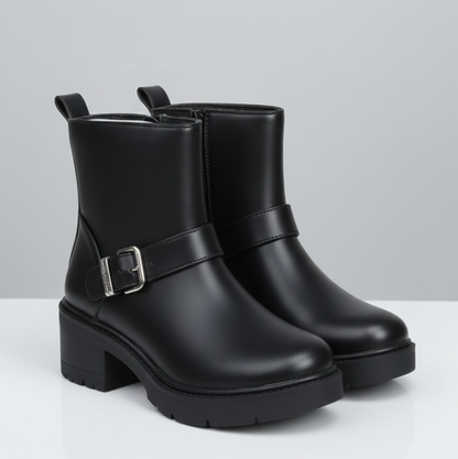 Women’s Ankle Boots with Block Heel – Fashion Buckle Design, Comfortable Slip-On, Non-Slip Sole, Casual & Office Heeled Boots