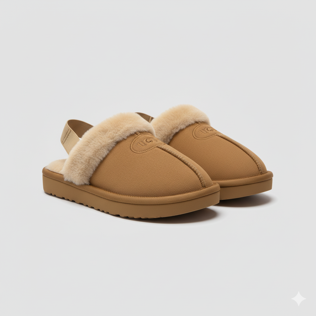 صنادل UGG النسائية ذات الكعب الخلفي – أصابع قدم دافئة، حزام مرن