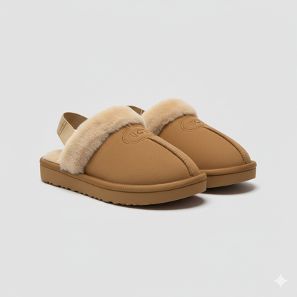 صنادل UGG النسائية ذات الكعب الخلفي – أصابع قدم دافئة، حزام مرن