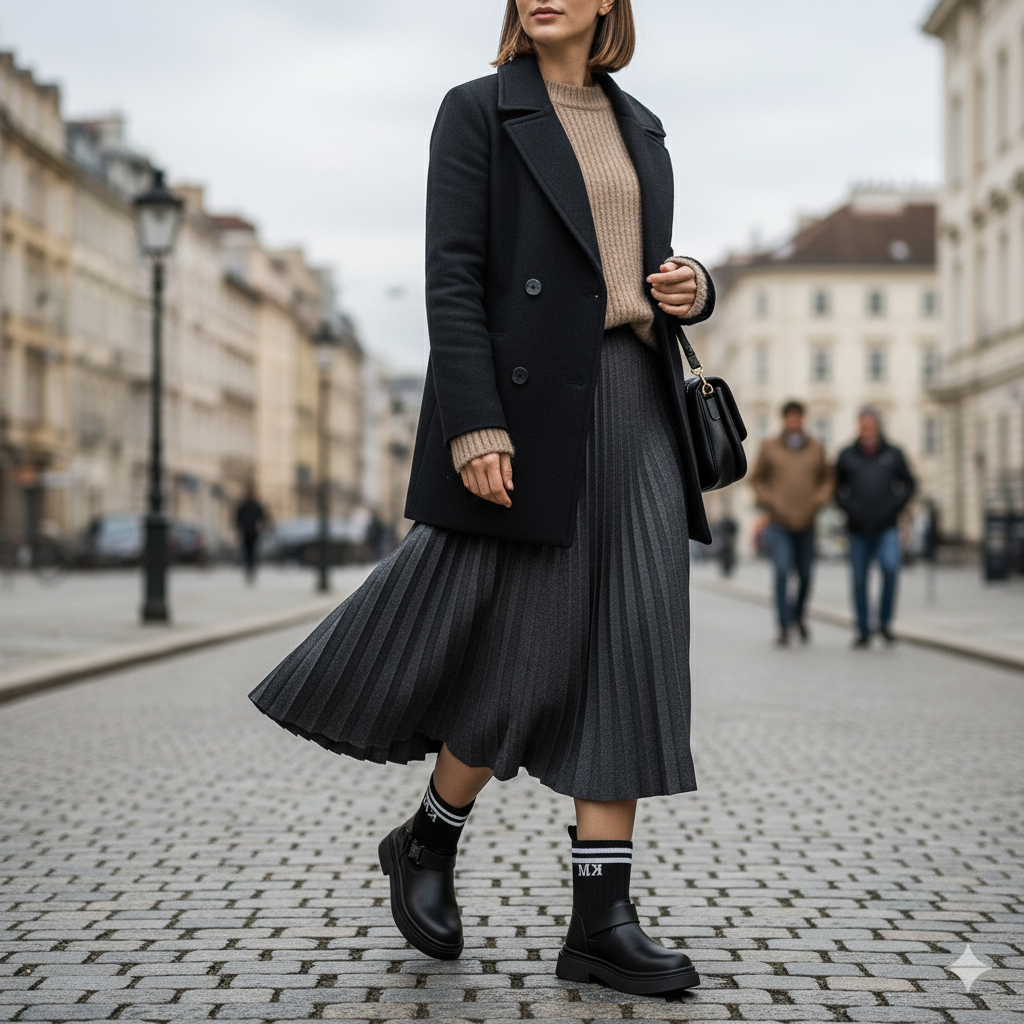 حذاء نسائي طويل حتى منتصف الساق مزود بإبزيم - مقاس محكم