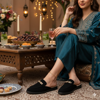 Women’s Elegant Slip-On Mules with Gold Accent – Everyday Comfort Flats