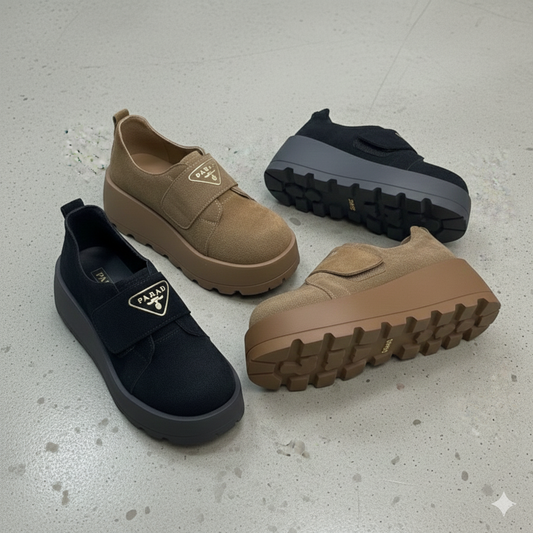 Chaussures décontractées à plateforme pour femmes – Tige en daim, bride à scratch, semelle épaisse, chaussures confortables et tendance au quotidien