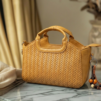 Elegant Woven Leather Handbag – Chic Top Handle Crossbody Bag for Women