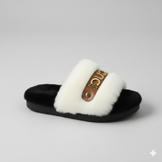 Women’s Furry Slide Slippers—Warm Airflow, Padded Strap