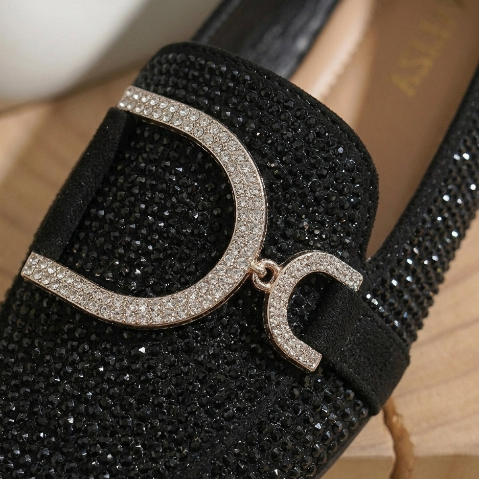 Women’s Rhinestone Embellished Slip-On Loafers – Elegant Comfort Flats