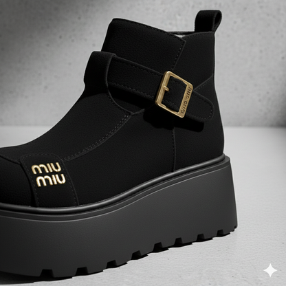 Chaussures élégantes et décontractées en daim pour femmes, à semelle compensée et bride à boucle.