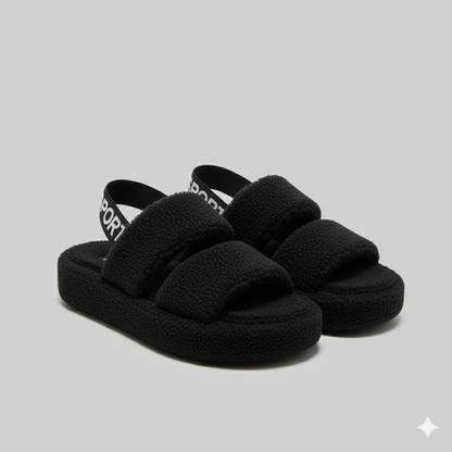 صنادل مريحة ذات قاعدة مسطحة: رافعة ناعمة، حزام كعب ثابت.