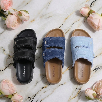 Women’s Denim Double-Strap Comfort Slide Sandals