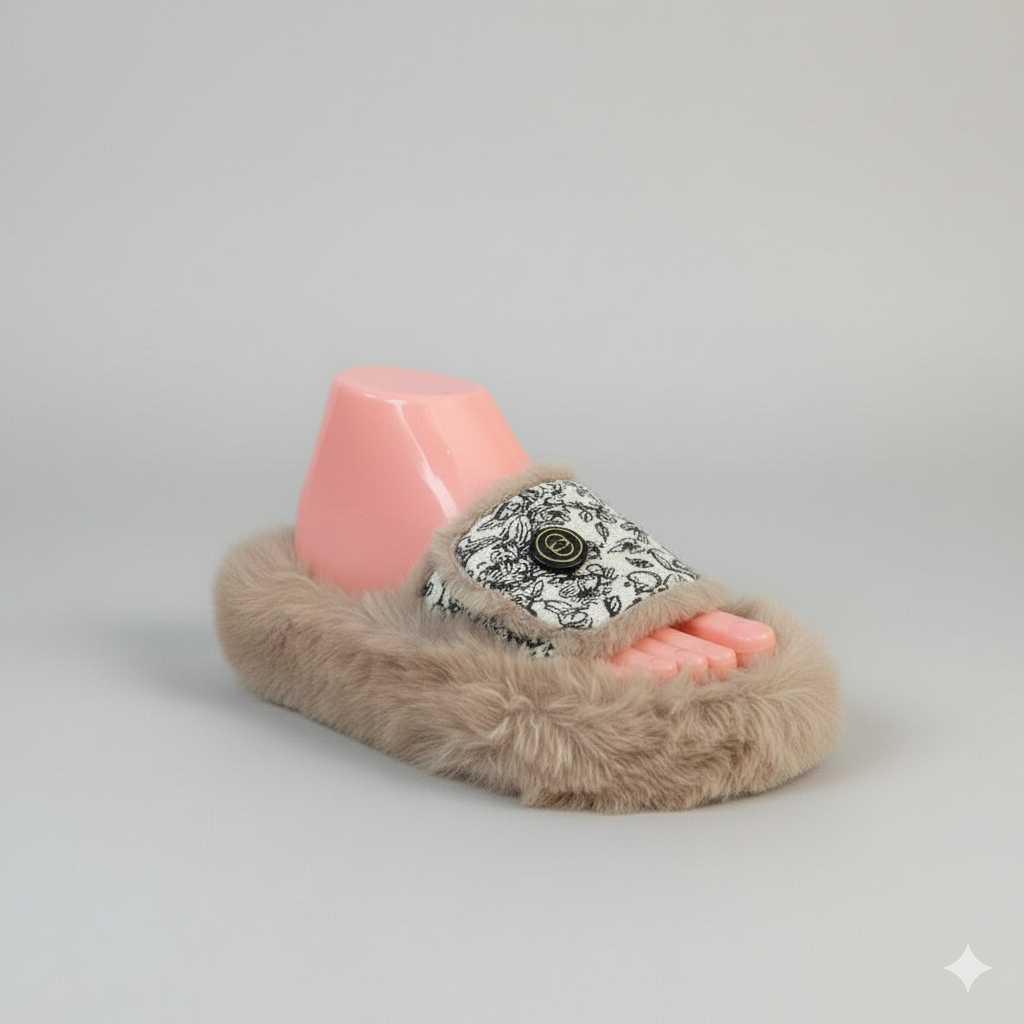 أحذية منزلية فاخرة من الفرو الصناعي