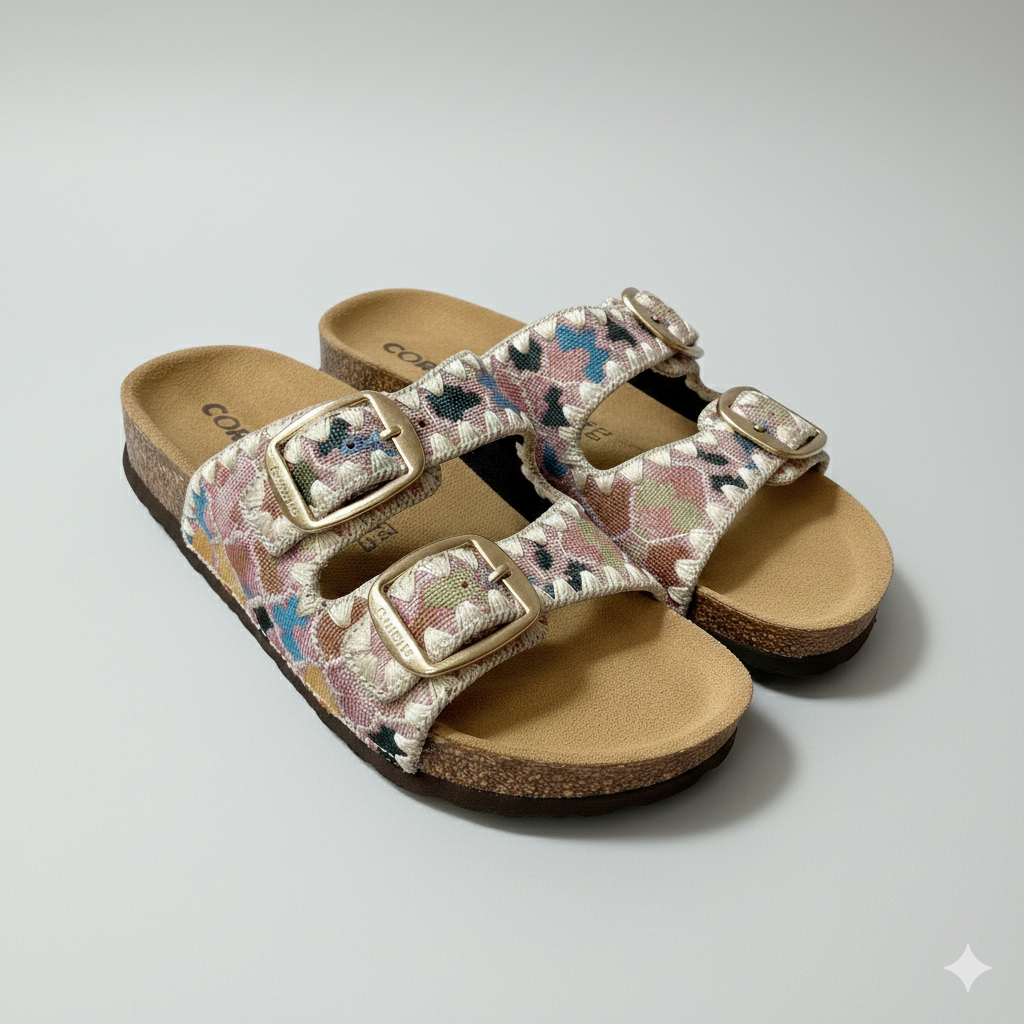 Women’s Boho Chic Double-Buckle Cork Slide Sandals