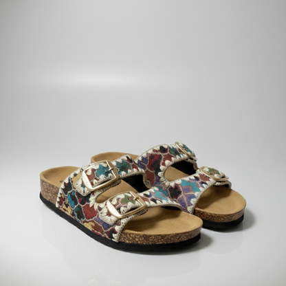 Women’s Boho Chic Double-Buckle Cork Slide Sandals