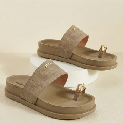 Women's Premium Toe Ring Slide Sandals | Soft Comfort Flat Slip-On Slippers