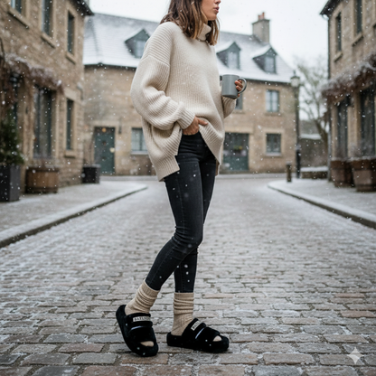 نعل نسائي ذو حزام مزدوج من Fuzzy: خطوات مريحة ومبطنة