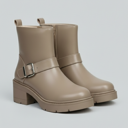Women’s Ankle Boots with Block Heel – Fashion Buckle Design, Comfortable Slip-On, Non-Slip Sole, Casual & Office Heeled Boots