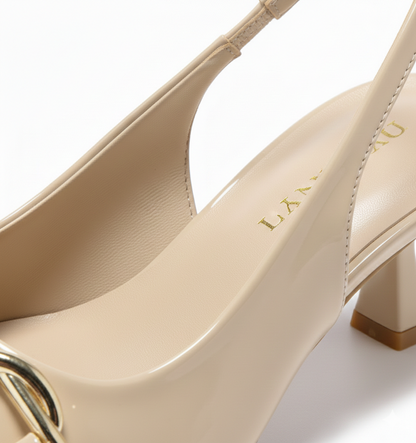 Elegant Pointed-Toe Slingback Heels with Gold Accent
