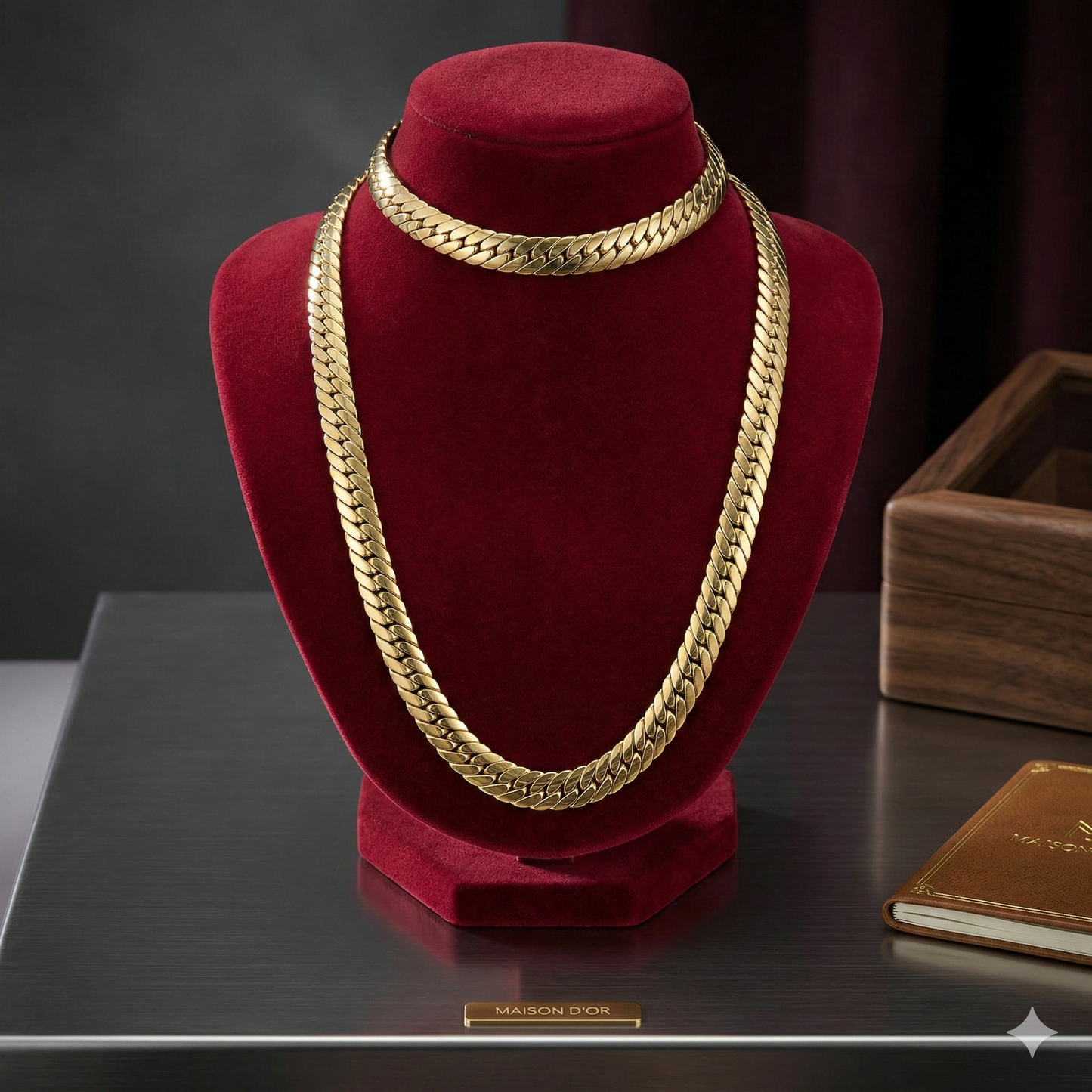 Luxury Gold-Look Cuban Link Chain Set – 2 Pieces – Rust-Resistant & Durable