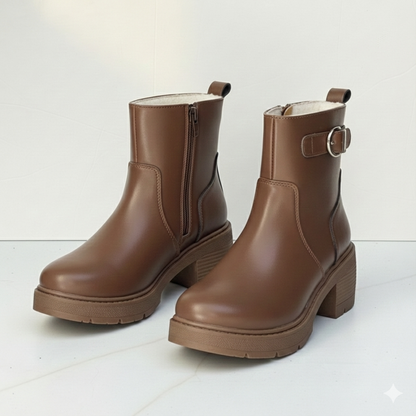 Women’s Winter Ankle Boots, Chunky Block Heel Faux Leather Booties with Side Zipper, Lug Sole Casual Shoes