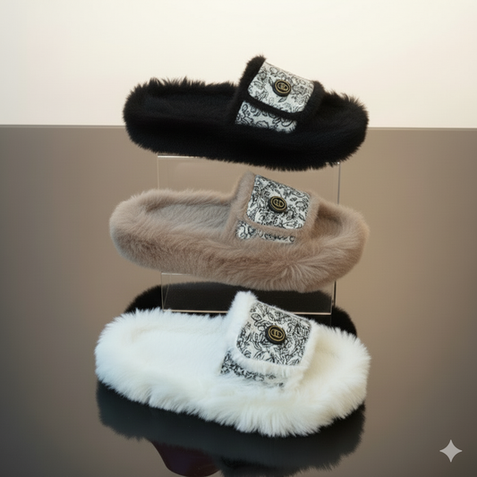 أحذية منزلية فاخرة من الفرو الصناعي