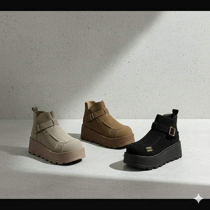 Chaussures élégantes et décontractées en daim pour femmes, à semelle compensée et bride à boucle.