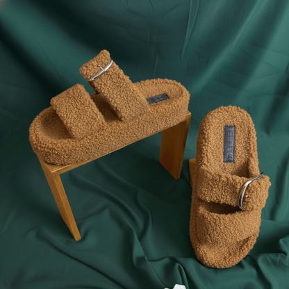 Sherpa Slide Sandals: Cushioned Steps, Adjustable Buckles