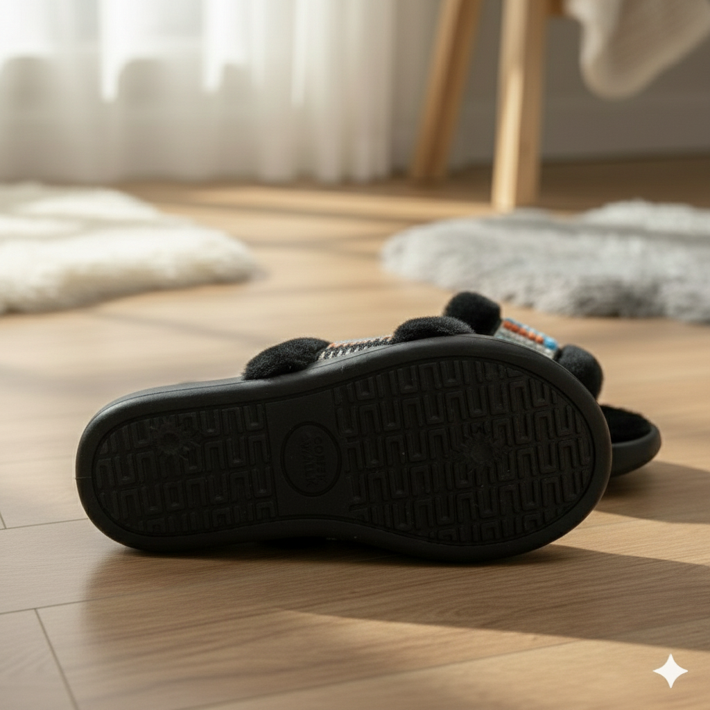 Pantoufles d'hiver pour femmes, douces et moelleuses, à bride perlée, sandales plates chaudes