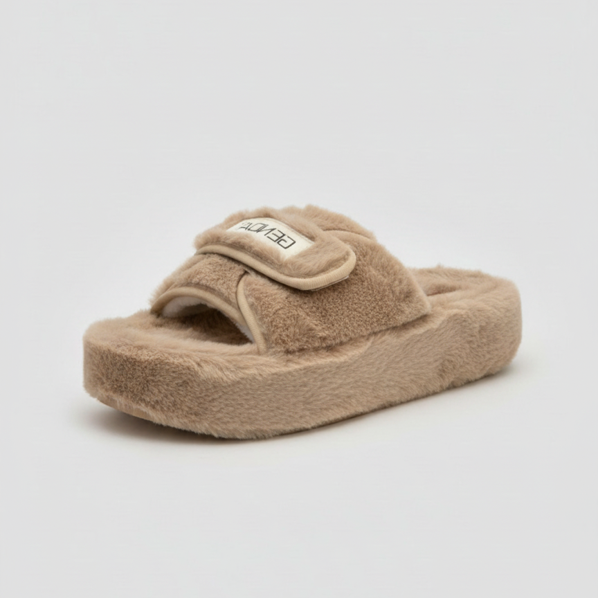أحذية منزلية نسائية دافئة ذات أصابع مغلقة - أصابع دافئة، حزام ثابت