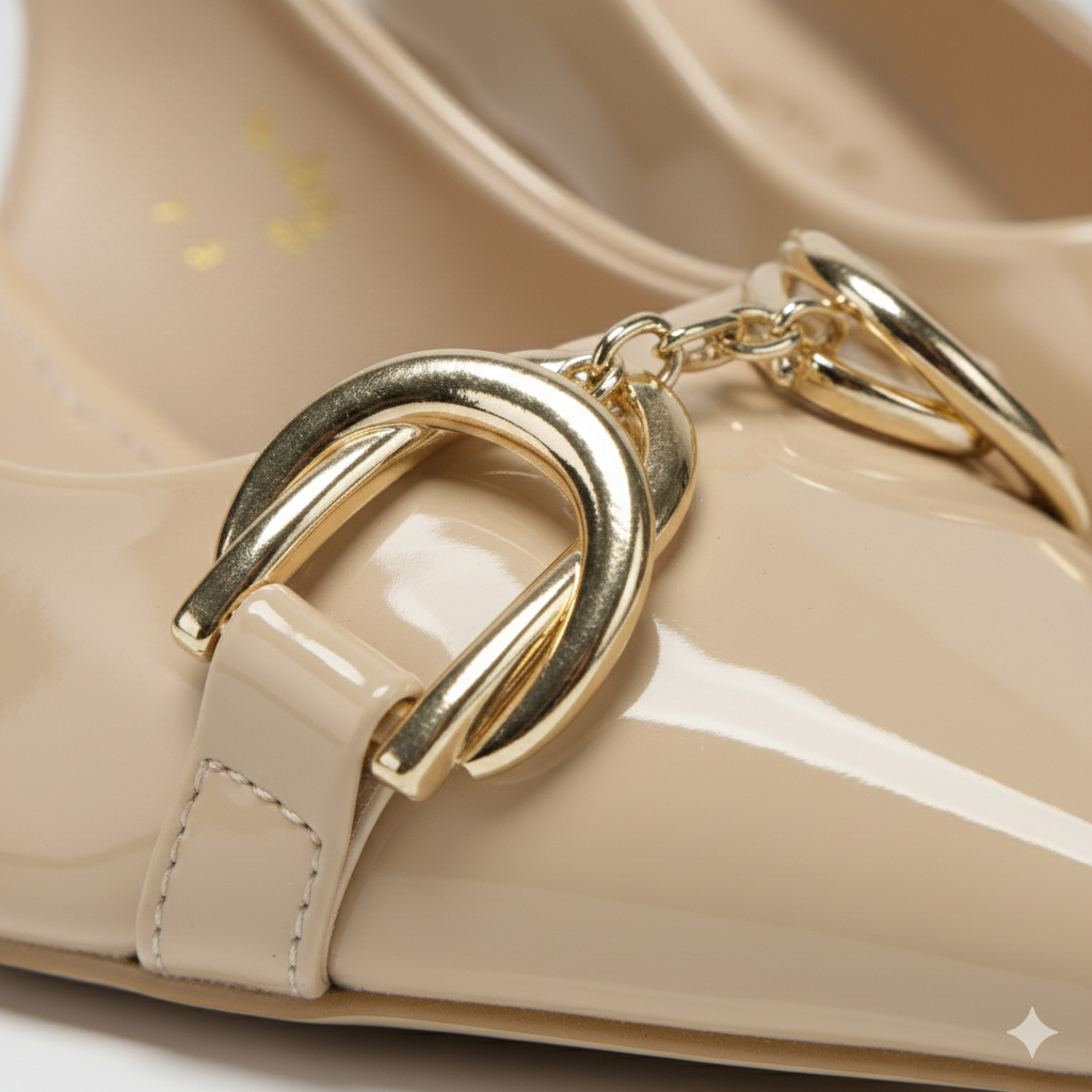 Elegant Pointed-Toe Slingback Heels with Gold Accent