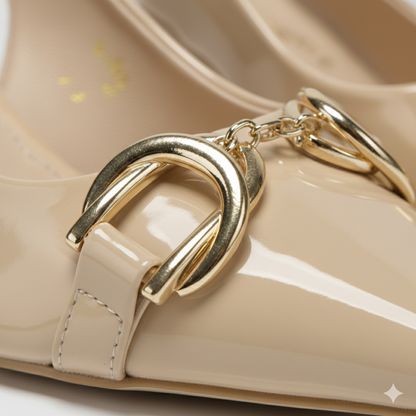 Elegant Pointed-Toe Slingback Heels with Gold Accent