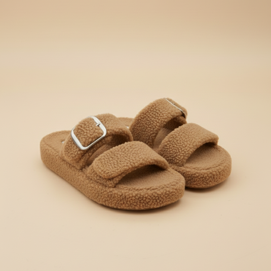 Sherpa Slide Sandals: Cushioned Steps, Adjustable Buckles