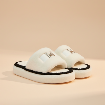 أحذية منزلية ناعمة ودافئة - حزام عريض مبطن