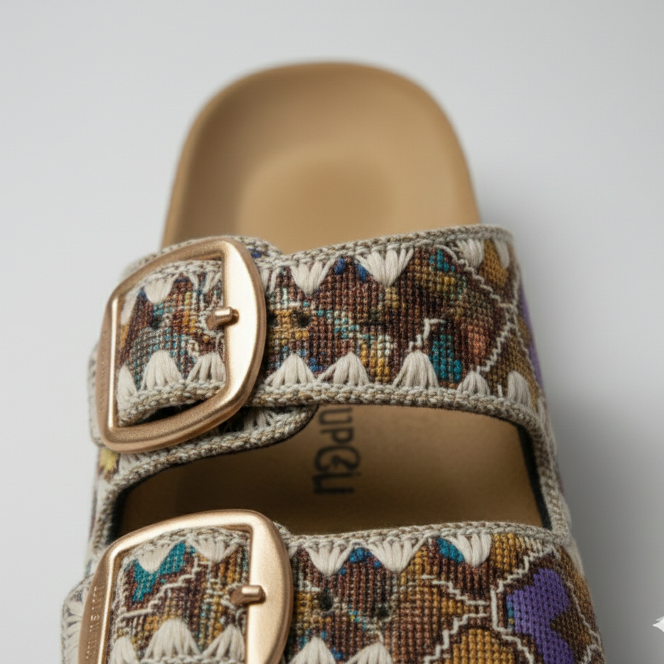 Women’s Boho Chic Double-Buckle Cork Slide Sandals