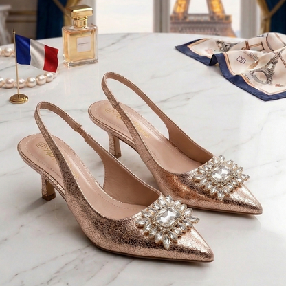 Escarpins à bride arrière élégants ornés de cristaux pour femmes – Fabriqués en France