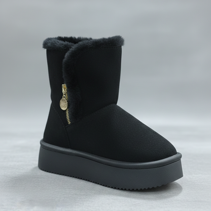 Bottines d'hiver pour femmes en faux daim avec doublure en fourrure et semelle compensée