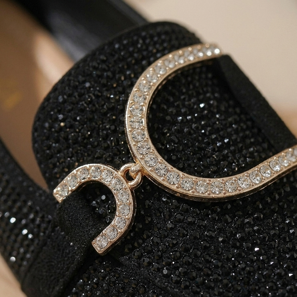 Women’s Rhinestone Embellished Slip-On Loafers – Elegant Comfort Flats