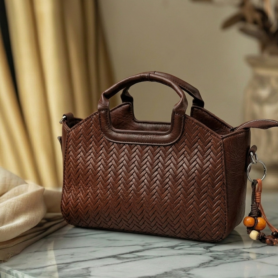 Elegant Woven Leather Handbag – Chic Top Handle Crossbody Bag for Women