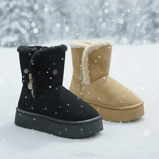 Bottines d'hiver pour femmes en faux daim avec doublure en fourrure et semelle compensée