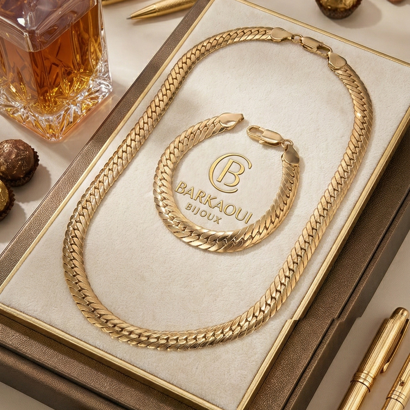 Luxury Gold-Look Cuban Link Chain Set – 2 Pieces – Rust-Resistant & Durable