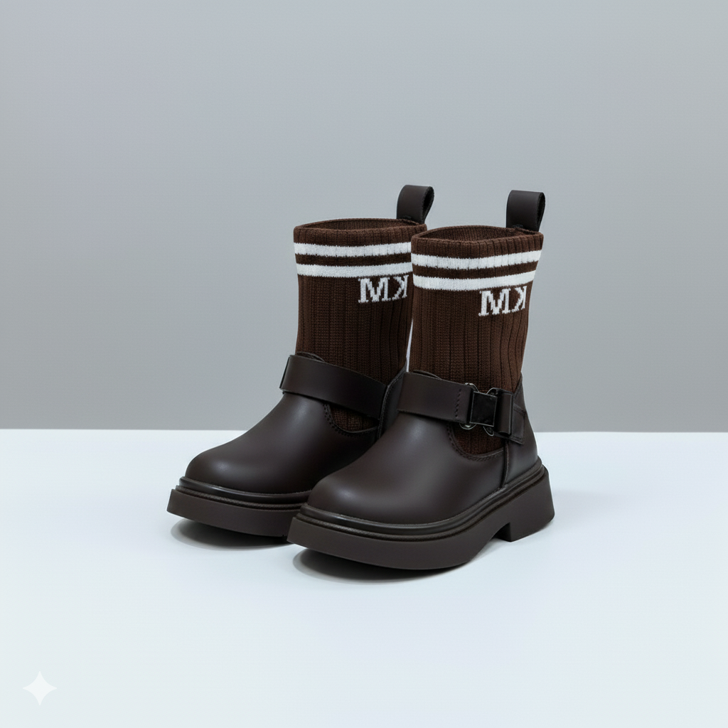 حذاء نسائي طويل حتى منتصف الساق مزود بإبزيم - مقاس محكم