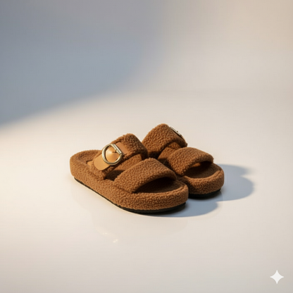 Sandales à double boucle en matière douce et chaude pour femmes - confort et maintien assurés