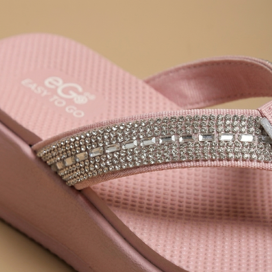 Women’s Rhinestone Platform Flip Flops – Lightweight Comfort Wedge Slippers