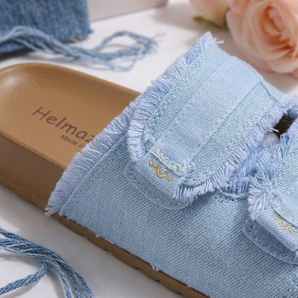 Women’s Denim Double-Strap Comfort Slide Sandals