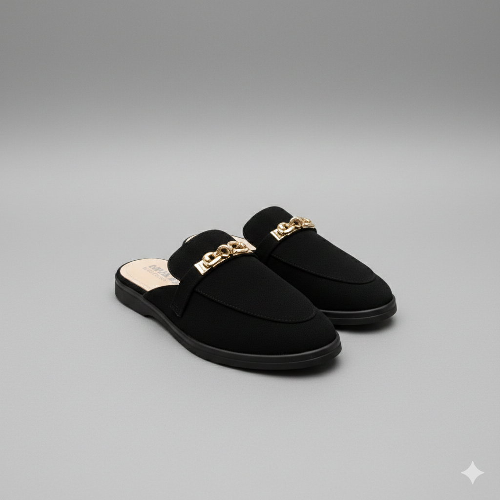 Women’s Elegant Slip-On Mules with Gold Accent – Everyday Comfort Flats