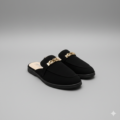 Women’s Elegant Slip-On Mules with Gold Accent – Everyday Comfort Flats