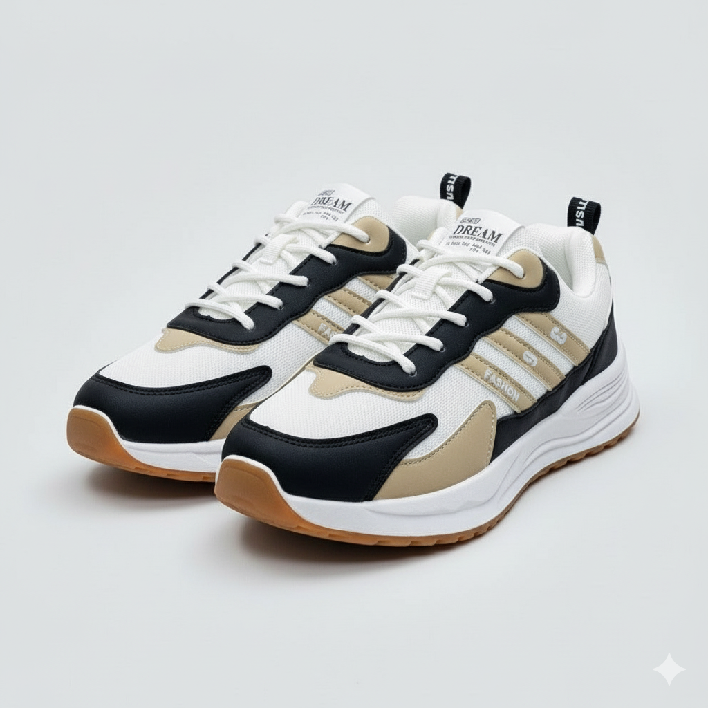 "Dynamic Streetwear Kicks – Black, Navy, and Gold Edition"