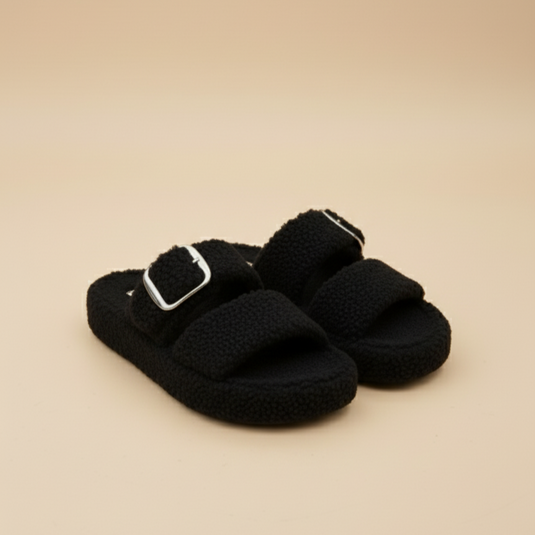 Sherpa Slide Sandals: Cushioned Steps, Adjustable Buckles