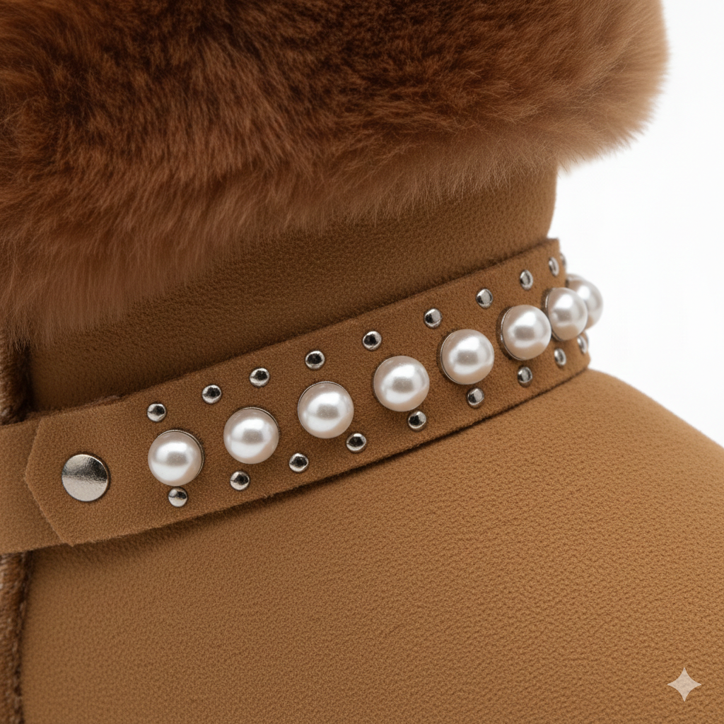Women’s Cozy Fur Ankle Boots with Pearl Detail – Warm Winter Comfort