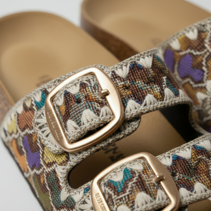 Women’s Boho Chic Double-Buckle Cork Slide Sandals