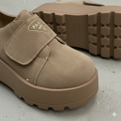Chaussures décontractées à plateforme pour femmes – Tige en daim, bride à scratch, semelle épaisse, chaussures confortables et tendance au quotidien